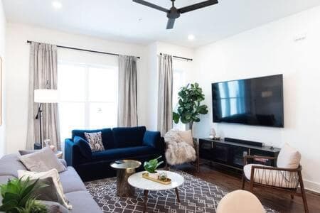 Photograph supplied for Hillsboro Village Retreat Garage Rooftop Deck Sleeps 12 Sophisticated Open Living & Gourmet Kitchen Smart TVs Pet-Friendly w Private Garage Walk to Vanderb